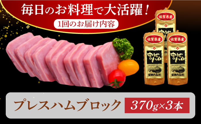 【3回定期便】プレスハム ブロック 370g×3本 /宮地ハム [UBM021]