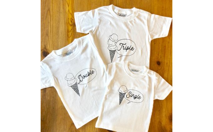 3人兄弟姉妹でおそろい/アイスクリーム Sigle×Double×Triple プリント/ Tシャツ3枚組ギフトセット【出産祝い・誕生日・ギフト・プレゼント】（80cm×100cm×120cm）