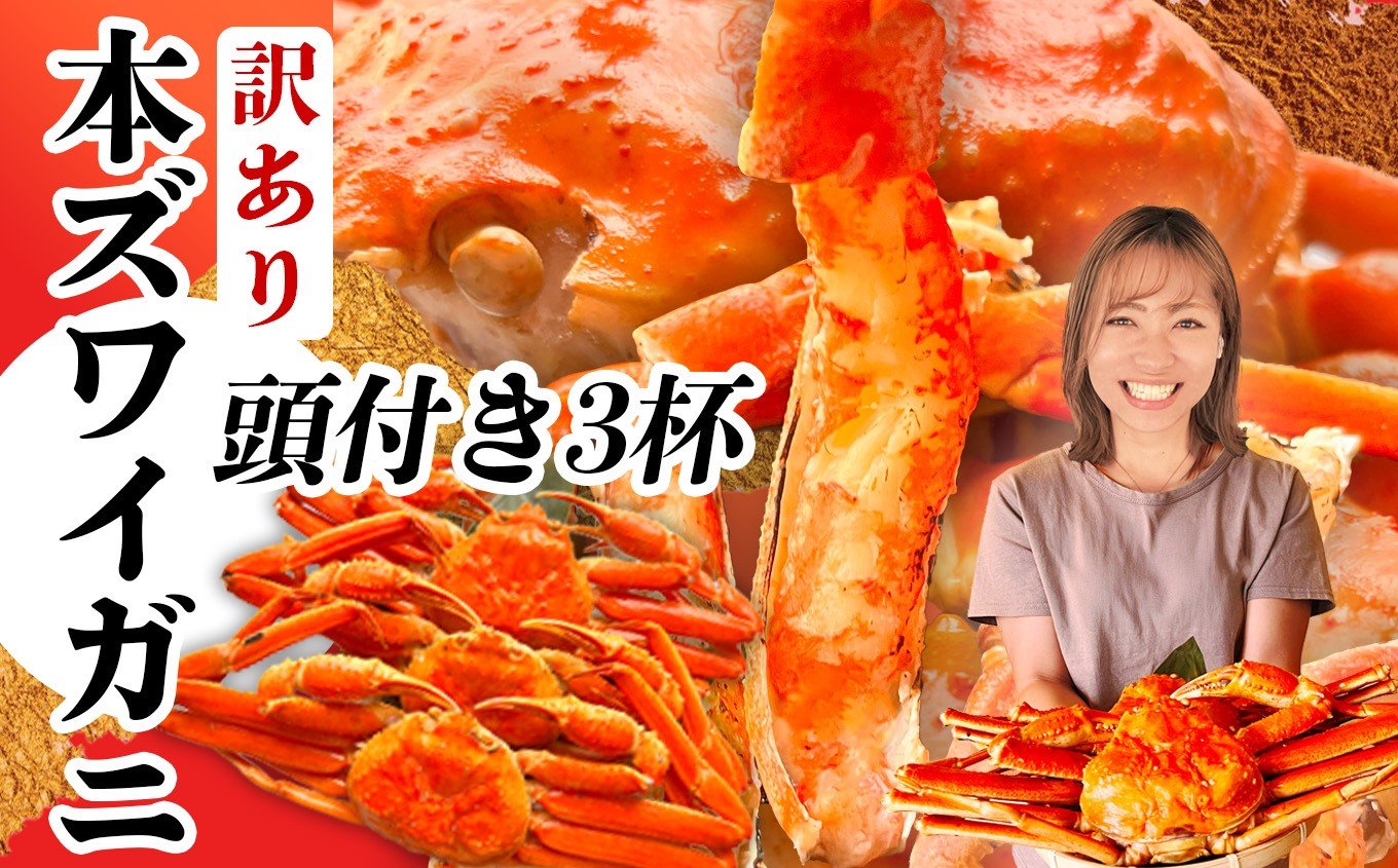 
            2025年末大感謝祭 [特別な寄附額] 訳あり かに 頭付き 本ズワイガニ 3杯 (2.2kg相当) ボイル ズワイガニ スピード発送 冷凍 蟹 カニ 蟹みそ かにみそ 蟹足 かに足 鍋 ずわいかに ズワイ蟹  ズワイ おせち お正月 年末 年内 塩竈市 塩釜 塩釜水産食品 頭付きかに
          
