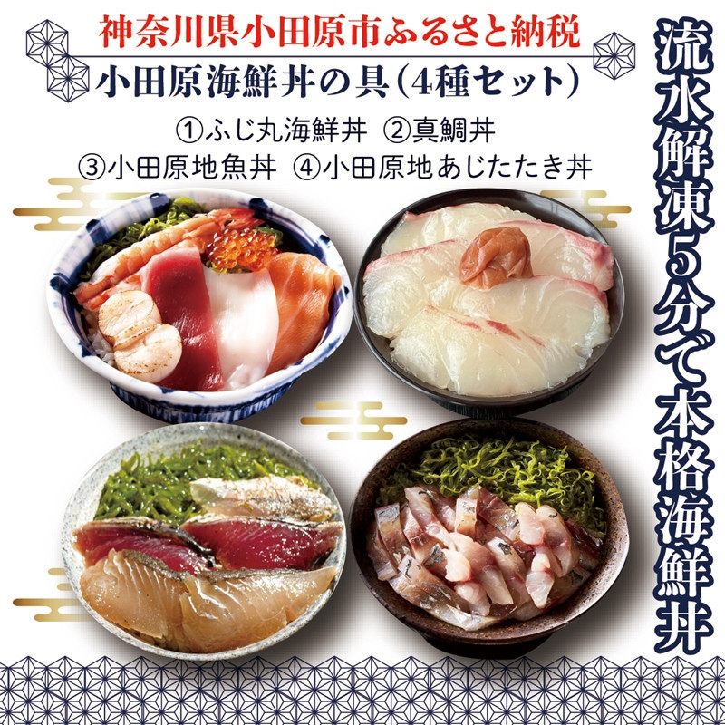 【曽我の梅干し、小田原地あじ、小田原港直送地魚丼】小田原海鮮丼の具（4種セット）【ふじ丸海鮮丼 小田原地魚丼 小田原地あじたたき丼 国産活〆真鯛入り酒仕込み 流水解凍５分で海鮮丼 海鮮丼セット 神奈川県 小田原市 】 142069_DX001
