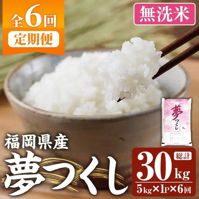 ≪令和8年産≫【6回定期便・無洗米】【食味鑑定士厳選】福岡県産 夢つくし(総計30kg・5kg×1袋×6回) 米 無洗米 お米 おこめ ごはん ゆめつくし ご飯 常温 福岡県産 ブランド米 定期便 定期 頒布会 常温 常温保存 【ファインリョーコク】as34-024