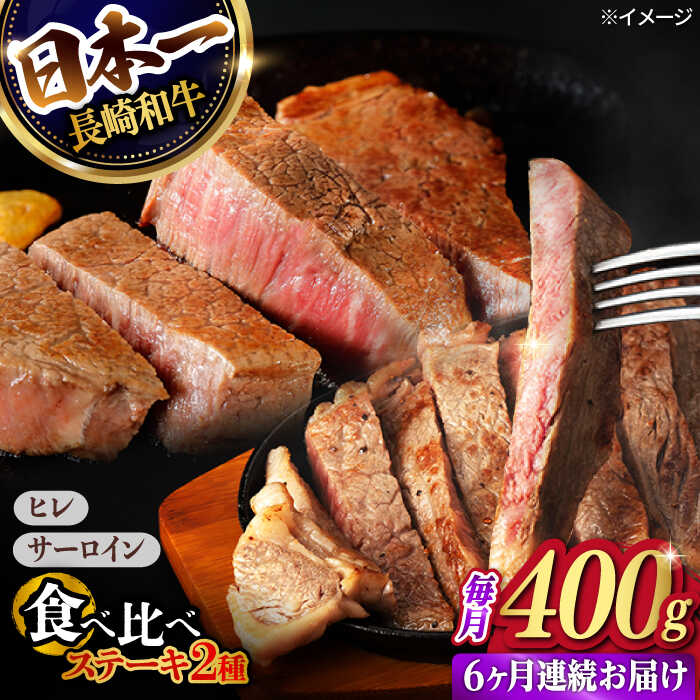【ふるさと納税】【6回定期便】ヒレ・サーロイン ステーキ2種食べ比べセット 長崎和牛 （400g/回） 【肉のマルシン】[FG44]