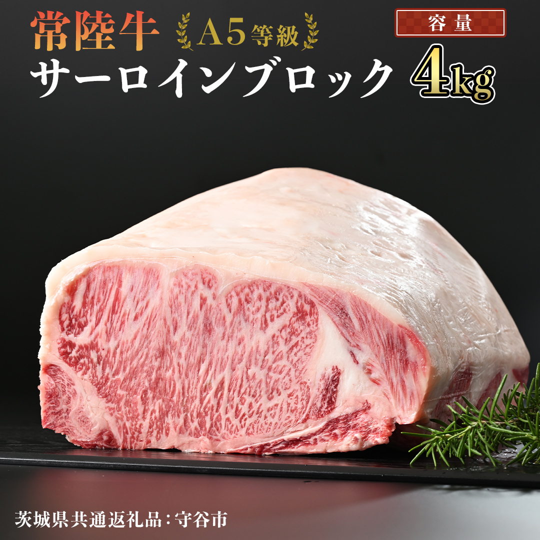 【 常陸牛 】 A5等級 サーロイン ブロック 選べる容量 4kg （茨城県 共通返礼品：守谷市） 国産 ステーキ 焼き肉 ブロック肉 牛肉 やきにく ヒタチギュウ ひたちぎゅう ブランド牛肉 ブラン