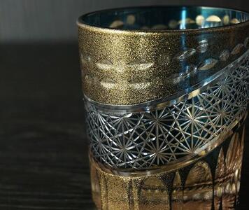 砂金切子グラス（漆技）　ダークブルー