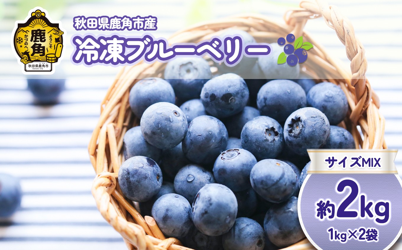 
            冷凍 ブルーベリー 約 2kg（1kg×2袋）サイズMIX【恋する鹿角カンパニー】ブルーベリー 大玉 小玉 中玉 旬 県産ブルーベリー 栄養 レシピ 国産ブルーベリー お中元 お歳暮 お取り寄せ 母の日 父の日 グルメ ギフト 故郷 秋田 あきた 鹿角市 鹿角 送料無料
          