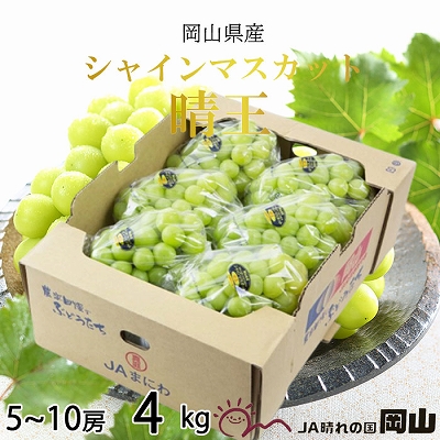 【2025年7月上旬より発送】岡山県産 シャインマスカット 晴王 4kg(5房～10房) ぶどう 葡萄 ブドウ フルーツ 果物