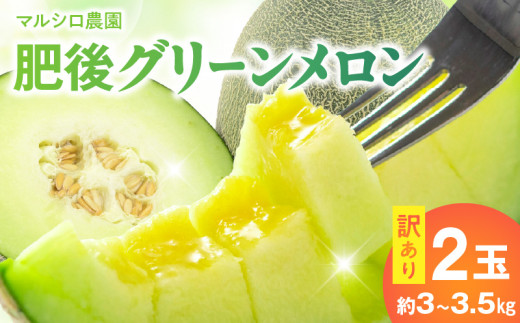 マルシロ農園 【訳あり】肥後グリーンメロン(２玉 合計約3～3.5kｇ) _U113-0002