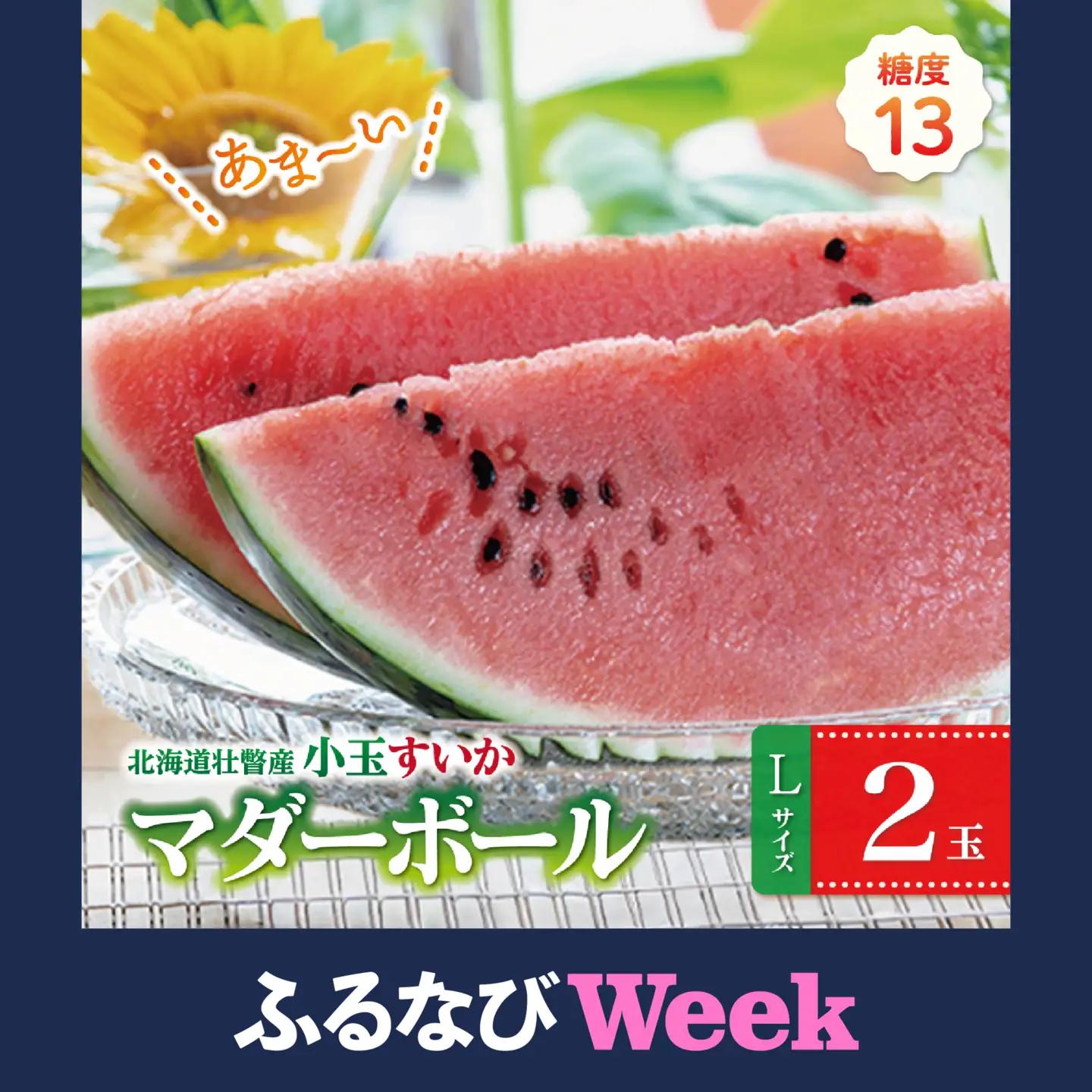 【ふるなびWEEK対象】＜2026年8月上旬よりお届け＞北海道壮瞥産　新山すいか 小玉すいか（マダーボール）Lサイズ2玉 スイカ SBTN002