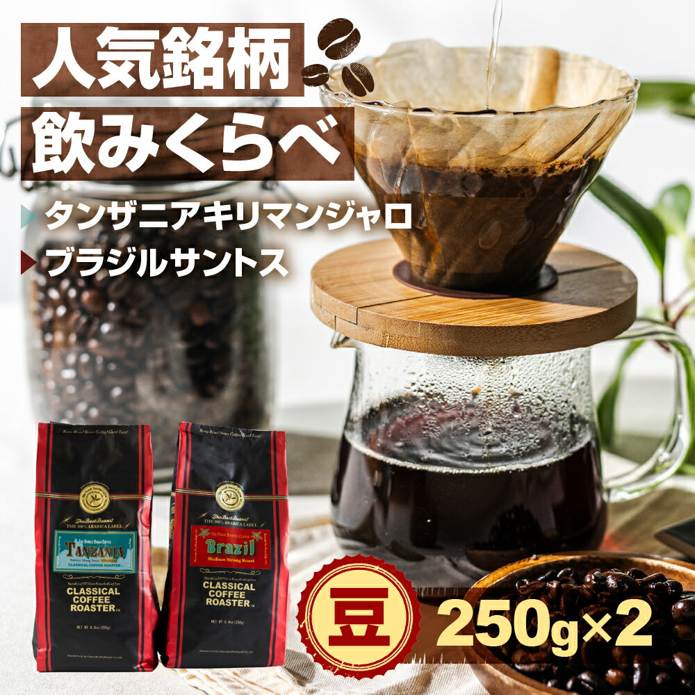 【ふるさと納税】コーヒー豆 人気銘柄飲み比べセット 計500g シングルオリジン タンザニア キリマンジャロ ブラジル サントス 簡易包装 珈琲 お試し 送料無料 愛知県 豊橋市
