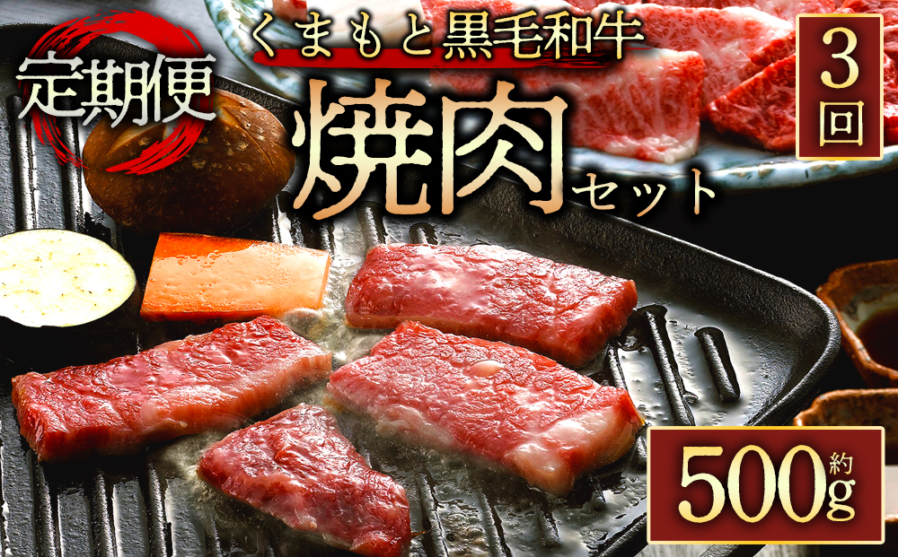 【定期便 全3回】くまもと黒毛和牛焼肉500g 阿蘇牧場 黒毛和牛 和牛 国産 牛肉 ブランド牛 人気 美味しい 焼肉 希少 ジューシー 熊本 阿蘇 定期便