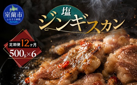 【12ヶ月定期便】塩ジンギスカン500g×6 【 ふるさと納税 人気 おすすめ ランキング 室蘭 塩ジンギスカン ジンギスカン 塩 ラム 生ラム 羊 肩ロース 肉 焼肉 BBQ 大容量 詰合せ 贈り物 定期便 北海道 室蘭市 送料無料 】 MROA224