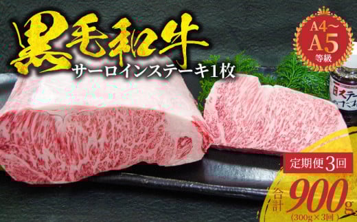 S001-022-T03_【定期便3回】A4～A5等級 黒毛和牛 サーロインステーキ 1枚（300g）たれ1本付