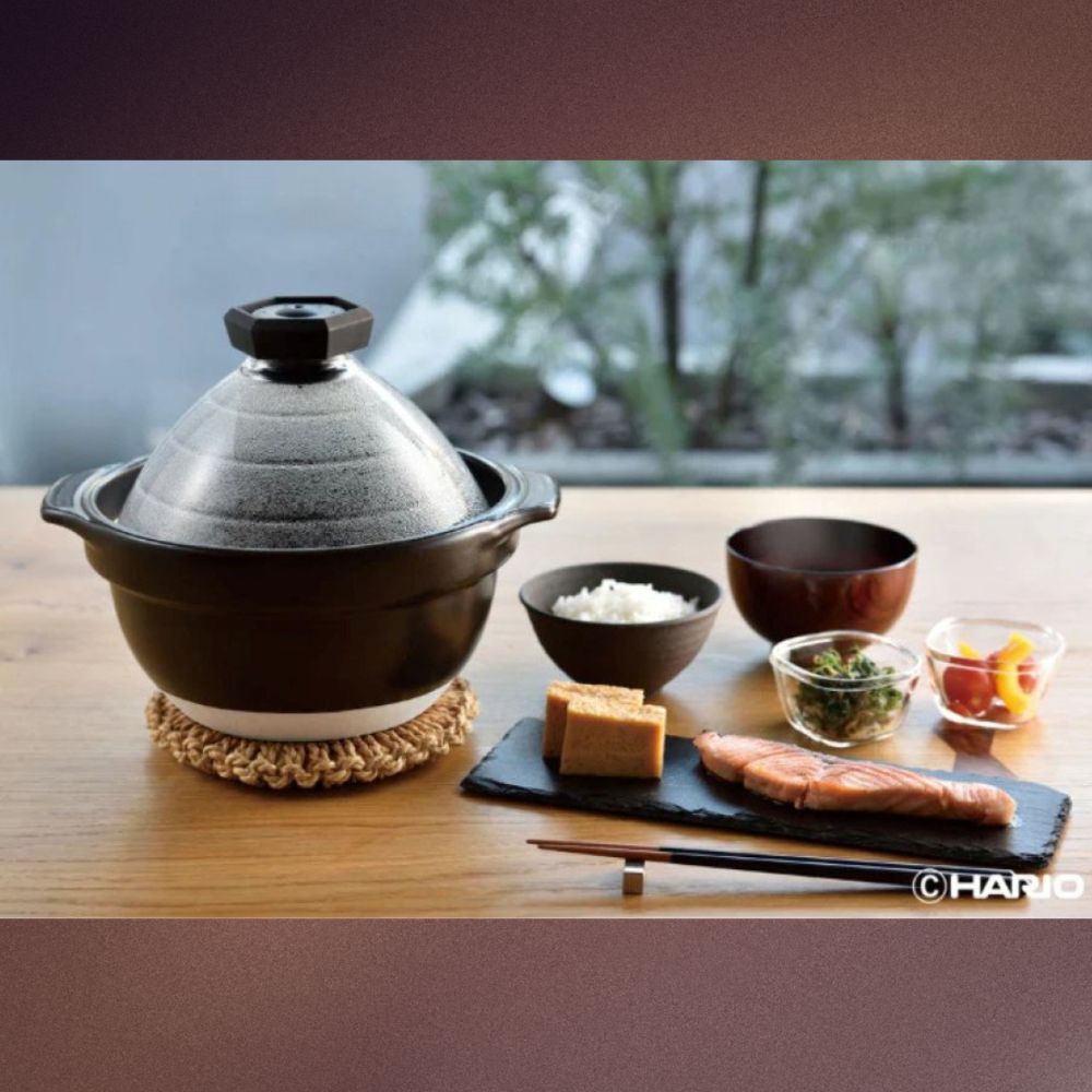 【萬古焼（ばんこやき）】フタがガラスのご飯釜 2～3合炊き 令和7年モデル せんが陶器│HARIO ハリオ  直火 土鍋 耐熱 ガラス 食器 キッチン用品  日本製 ご飯 ごはん釜 炊飯器_イメージ2