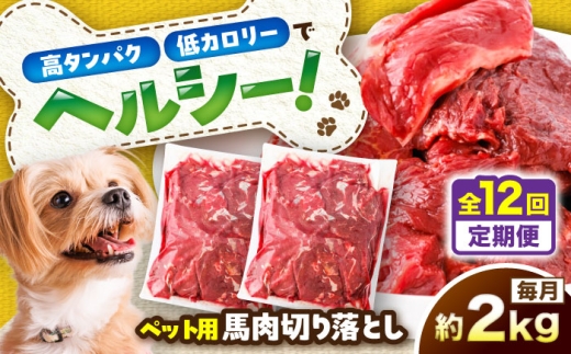 【全12回定期便】国内加工 ペット用 馬肉 切り落とし 約2kg(約1kg×2) / ドッグフード どっくふーど ペット ぺっと ペットフード ぺっとふーど 犬 馬 馬肉 エサ ペット おやつ ペット用品 犬用 ヘルシー 国内加工 熊本県 菊陽町 【五右衛門フーズ】 [BHCY060]