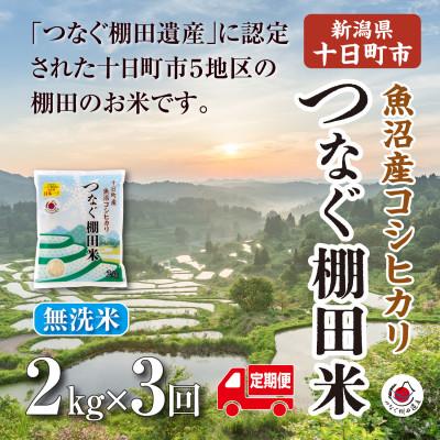 ふるさと納税 十日町市 【毎月定期便】新潟県十日町市魚沼産コシヒカリ「つなぐ棚田米」無洗米2kg全3回