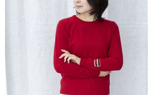 ラウンドネックプルオーバー(レッド)女性用サイズ:LL(42)≪白田のカシミヤ≫