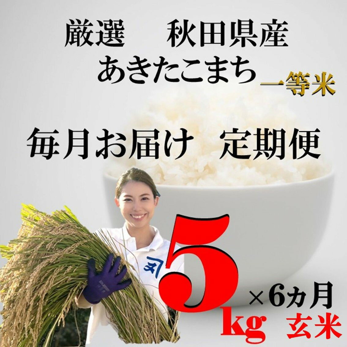 【ふるさと納税】《定期便6ヶ月》秋田県産あきたこまち5kg×1袋 玄米 玄米 秋田県 あきたこまち 米 【(株)鈴木又五郎商店】[P3-2301]