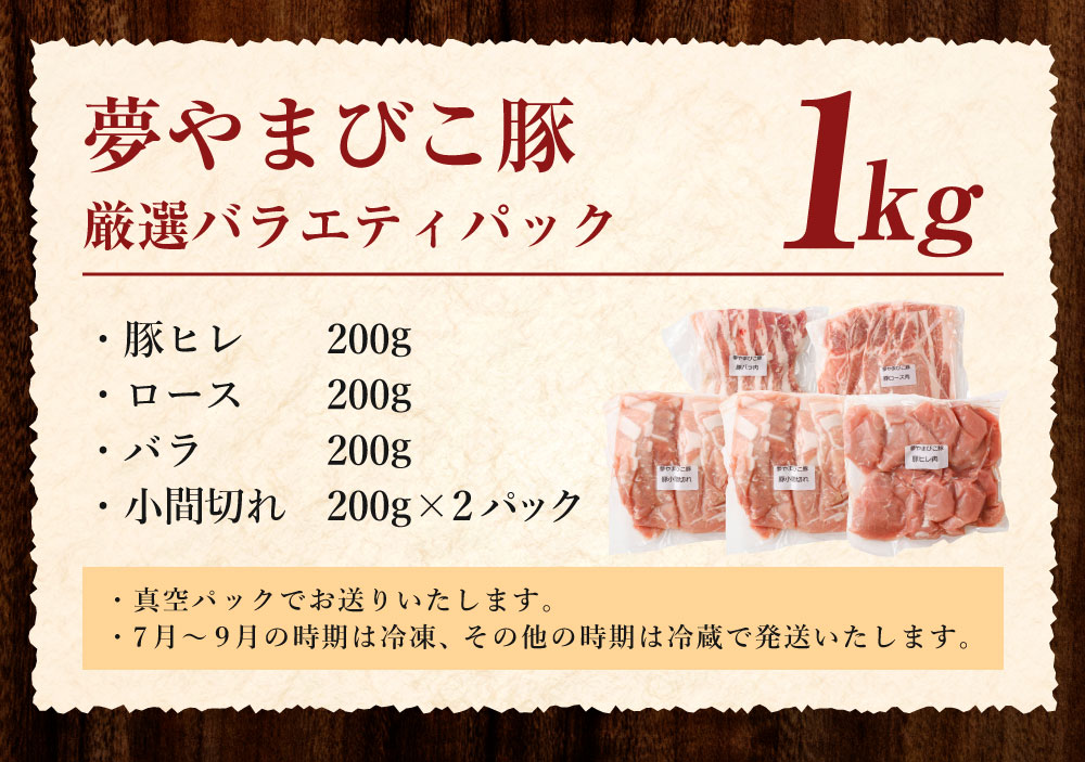 幸田町産「夢やまびこ豚」厳選 バラエティパック 4種類 1kg (ロース・バラ・ヒレ・小間切れ)  肉 お肉 豚肉_イメージ5