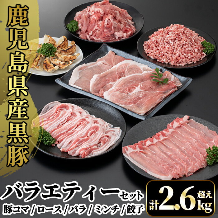 【ふるさと納税】国産！鹿児島県産黒豚バラエティーセット計2.6kg超え(小間切れ250g×4P・ロース300g・バラ300g・ミンチ500g・モモ500g・餃子10個入)国産 鹿児島県産 黒豚 肉 豚肉 豚バラ バラ肉 バラ モモスライス こま切れ ひき肉 ぎょうざ ギョーザ ギョウザ【肉の豊楽】