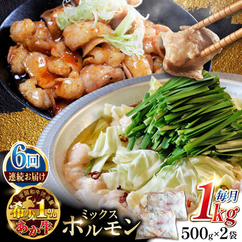 【ふるさと納税】【全6回定期便】熊本和牛あか牛ホルモン 約1kg 【有限会社 三協畜産】[AYCQ069]