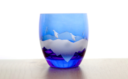 浅草切子 aquatic「Penguin Couple 丸オールド青藍」