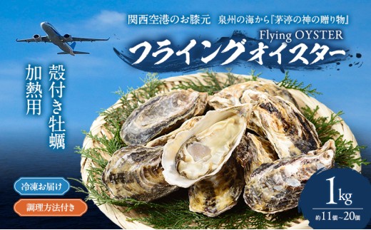 牡蠣 殻付き 1kg (約11個～20個) 加熱用 冷凍牡蠣 フライングオイスター 調理方法付き 貝 海の幸 魚介 魚介類 海鮮 おかず 惣菜 蒸し牡蠣 焼き牡蠣 カキフライ カンカン焼き ガンガン焼き 鍋 BBQ フライ 冷凍 冷凍配送 大阪 大阪府 岸和田市 [№5385-1148]