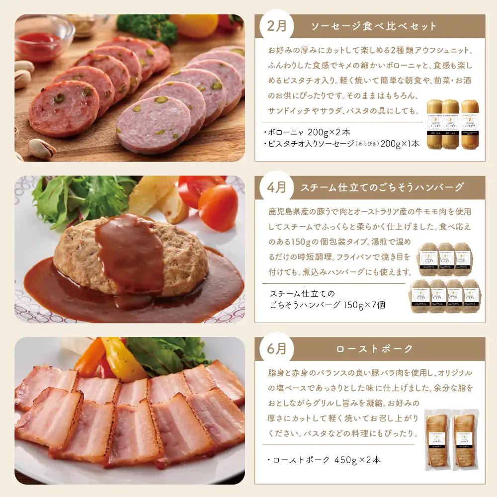 【定期便 全6回：偶数月発送】お肉のおかず定期便［みなみさつまのミートデリ］ ハンバーグ ウインナー ソーセージ ローストポーク ハム ピスタチオ入り フランクフルト ミートローフ ローストビーフ 鹿