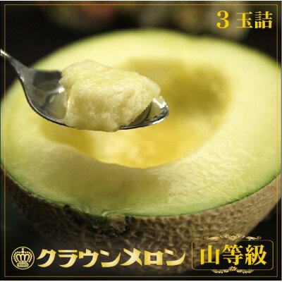 【ふるさと納税】【通年出荷】クラウンメロン(山等級)　3玉詰【配送不可地域：離島・北海道・沖縄県】【1104738】