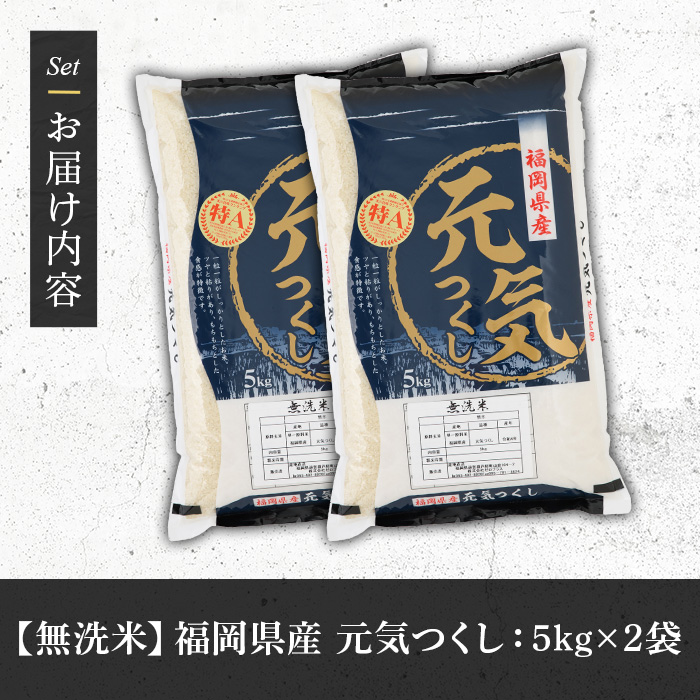 《無洗米》福岡県産ブランド米「元気つくし」(計10kg・5kg×2袋) 無洗米 米 お米 おこめ ごはん げんきつくし ご飯 常温 福岡県産 ブランド米 常温 常温保存 おにぎり おむすび お弁当 ラ