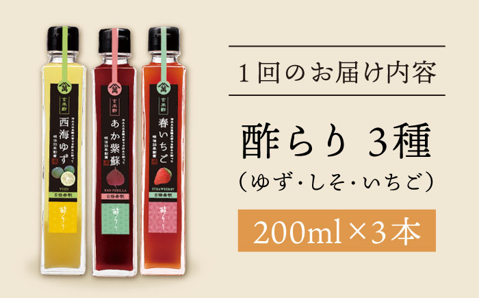 【月1回3種×6回定期便】 飲む玄米酢 酢らり （ゆず・しそ・いちご）計18本＜川添酢造＞ [CDN016]