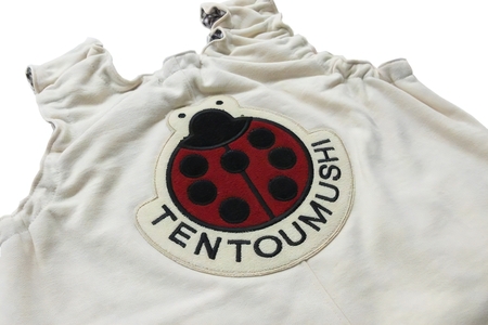 TENTOUMUSHI パイルワッペンロンパース・アイボリー・90サイズ｜子供 服 赤ちゃん ベビー スナップ 釦 ボタン 肩ひも 綿 国産 日本製 お祝い てんとう虫 [0813]