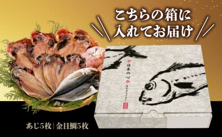 干物 ひもの 国産 詰め合わせ セット 2種 10枚 真アジ あじ 鯵 金目鯛 タイ 個包装 小分け 冷凍 橘水産