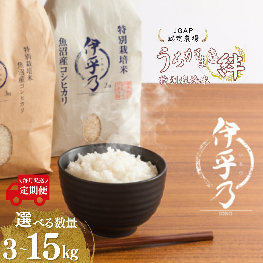 【JGAP認証農場】令和7年産 魚沼産コシヒカリ 特別栽培米「伊乎乃」 精米うちがまき絆 選べる数量・選べる配送回数 3kg～15kg【0002-uk08sv00-01】