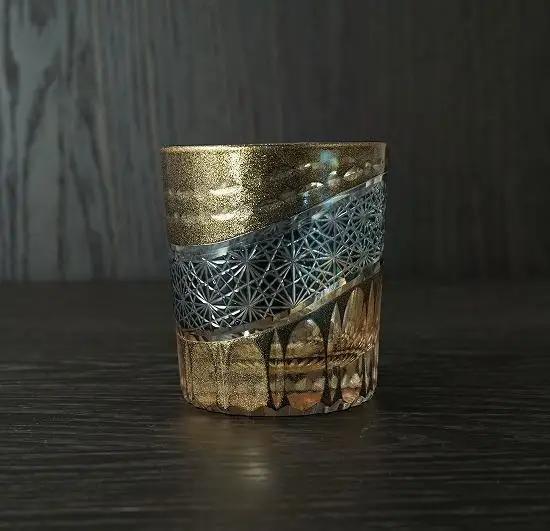 砂金切子グラス（漆技）　ダークブルー