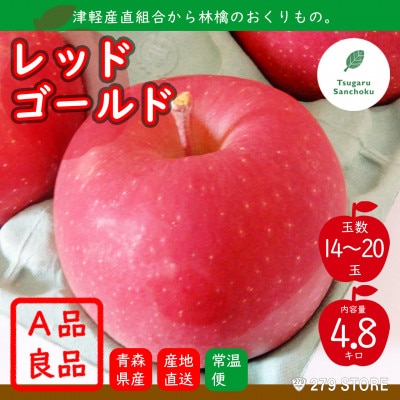 10月下旬頃発送 レッドゴールド A品 5キロ箱 4.8kg 14～20玉 津軽りんご 産地直送【配送不可地域：離島】