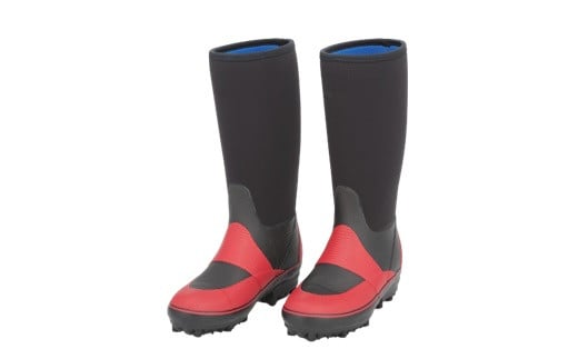 【長靴】ウォームブーツNS ブラック×レッド 24.0cm 手作り | 長靴 長ぐつ スパイク底 ネオプレン素材 防寒 保温 真冬 釣り スキー場 雪寒地作業