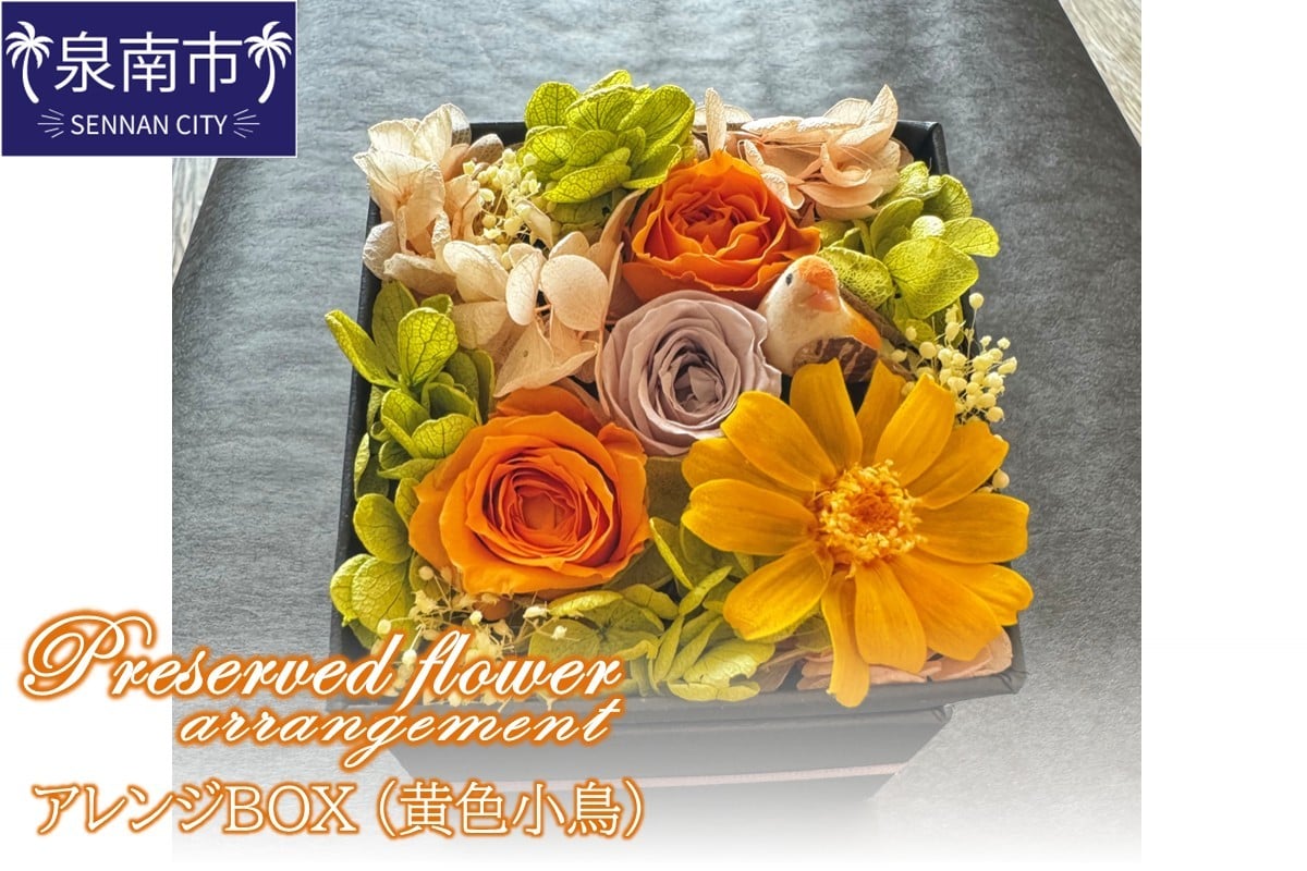 
            プリザーブドフラワーアレンジボックス（黄色小鳥）【配送不可地域：北海道・沖縄・離島】【072D-115】
          