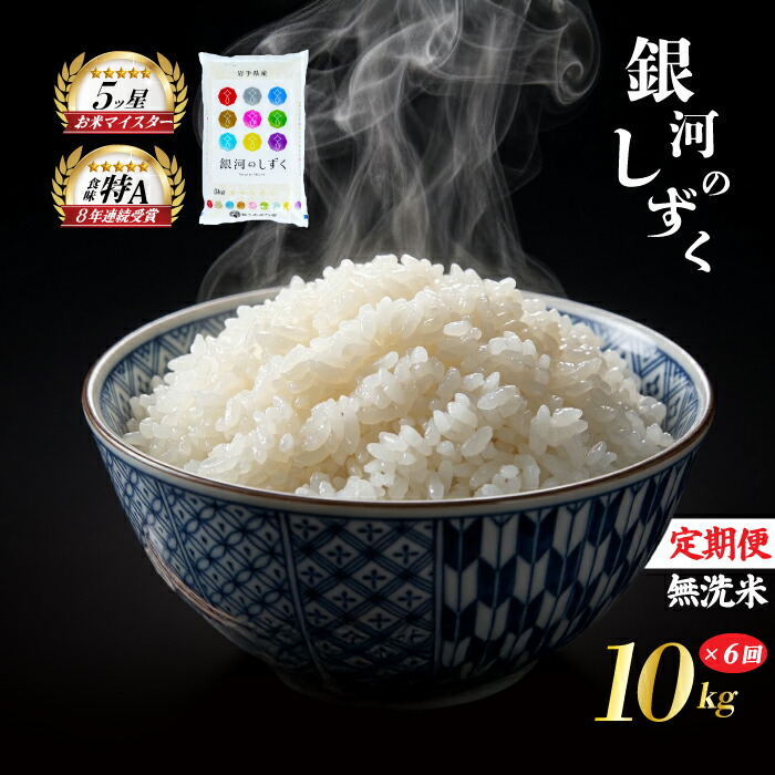 銀河のしずく 無洗米 10kg 5kg×2袋 米 定期便 6回 6ヶ月 連続 お届け 盛岡市産 いわて米 ブランド米 精米 白米 米 お米 こめ コメ ライス ご飯 ごはん 美味しい おすすめ贈り物 