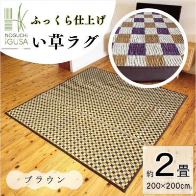 ふるさと納税 柳川市 ふっくら仕上げ　い草ラグ《チェック柄×ブラウン》200cm×200cm