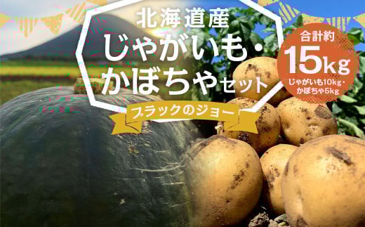 北海道産 じゃがいも 男爵 M～2Lサイズ混載 約10kg かぼちゃ ブラックのジョー 約5kg（2～5玉） セット 各1箱 合計約15kg 2箱 山田農場 ジャガイモ 芋 いも イモ 栗かぼちゃ 南