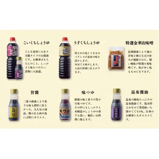 金華華咲く調味料 セット 濃口しょうゆ 薄口しょうゆ 味噌 旨醤 味つゆ 昆布しょうゆ