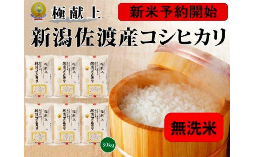 【新米・先行予約】新潟県佐渡産コシヒカリ30kg＜無洗米＞5kg×6