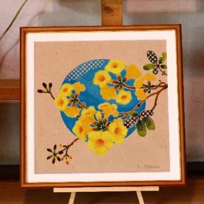 ふるさと納税 今帰仁村 芭蕉紙紅型染「沖縄の花」シリーズ〈イッペー〉37cm額