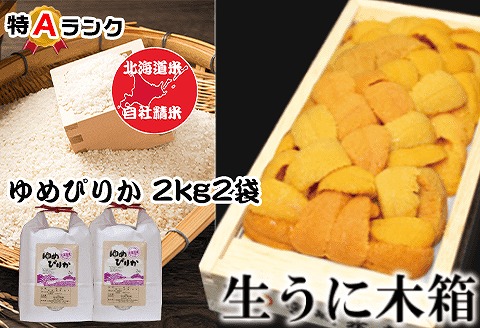 エゾバフンウニ100g×1折、ゆめぴりか2kg×2袋[10月下旬以降発送] F-65010