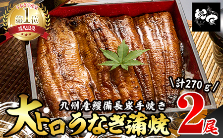 【年内配送12月1日入金まで】大人気！鯉家の極上蒲焼「大トロうなぎ270g (2尾セット/九州産/備長炭手焼き)」【国産】 1661-2