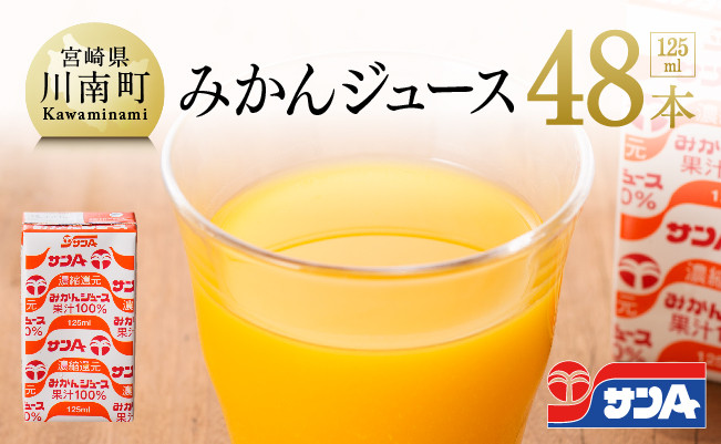 
            サンAみかんジュース100%　125ml紙パック×24本×2ケース 【 ふるさと納税 飲料 オレンジ ジュース みかん ミカン 温州みかん 紙パック 川南町 国内産 九州 宮崎県 送料無料 】
          