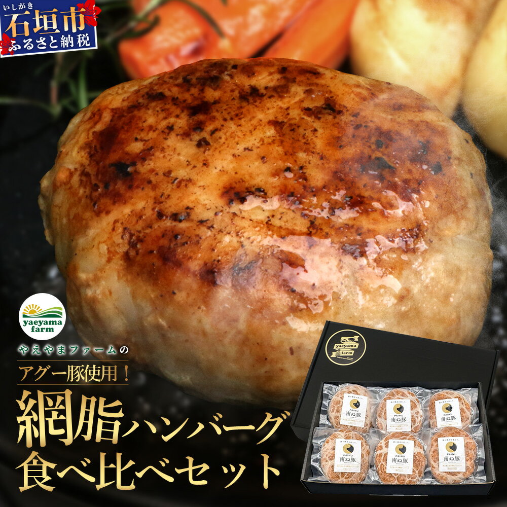【ふるさと納税】石垣島産 やえやまファームのアグー豚(南ぬ豚) 網脂ハンバーグ食べ比べセット(3種×各2個) (tokyoFMで紹介された「南ぬ豚(ぱいぬぶた)」です！♪) ｜沖縄県石垣市 送料無料 アグー豚 南ぬ豚 ハンバーグ｜E-26