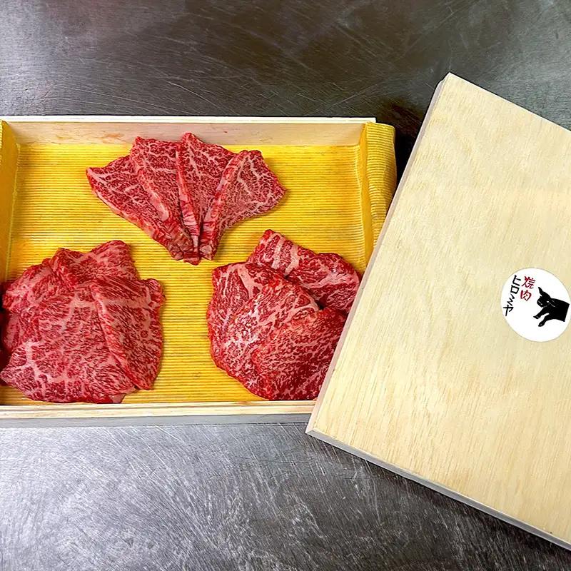 [木箱入り] 焼肉ヒロミヤ厳選！茨城県産 常陸牛焼肉セット（茨城県共通返礼品）／ ランプ イチボ ヒレ 計400g ３種 盛り合わせ タレつき にんにく塩付き ブランド牛 フィレ ヘレ 高品質 贈り物