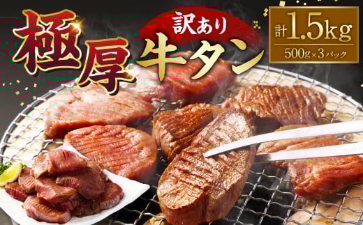 【訳あり】極厚牛タン 500g×3パック 計約1.5kg 厚切り 牛タン 肉 BBQ 焼肉 熊本県 水上村