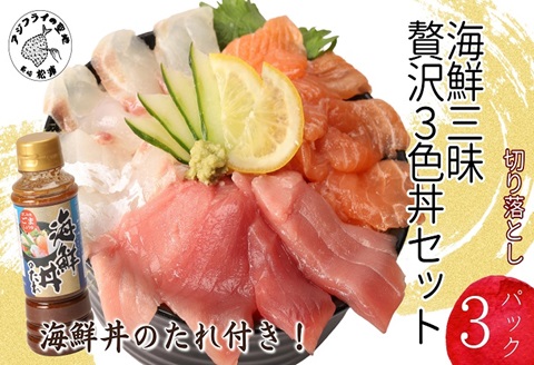 海鮮丼のたれ付！海鮮三昧贅沢3色丼セット 100g×3パック( 海鮮 海鮮丼 マグロ切落し 真鯛切落し  サーモン切落し)【B0-223】